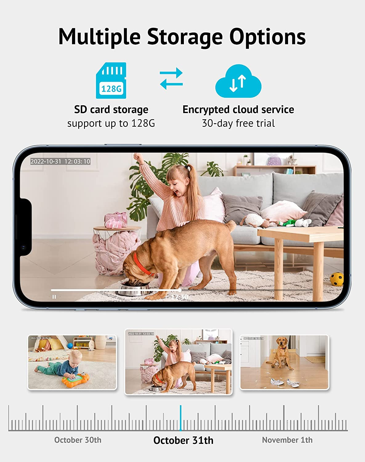Baby Monitor with Phone App (2 Pack), 1080P Wifi Pet Camera Indoor, 360° Home Security Camera with Motion & Sound Detection, Two-Way Audio, Night Vision, Local & Cloud Storage, Works with Alexa