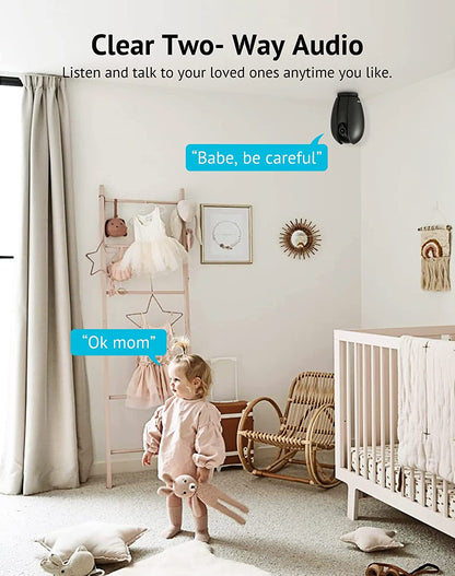 Baby Monitor with Phone App (2 Pack), 1080P Wifi Pet Camera Indoor, 360° Home Security Camera with Motion & Sound Detection, Two-Way Audio, Night Vision, Local & Cloud Storage, Works with Alexa