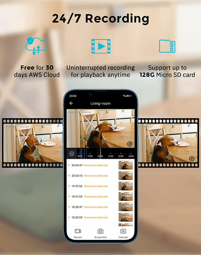 Baby Monitor with Phone App (2 Pack), 1080P Wifi Pet Camera Indoor, 360° Home Security Camera with Motion & Sound Detection, Two-Way Audio, Night Vision, Local & Cloud Storage, Works with Alexa