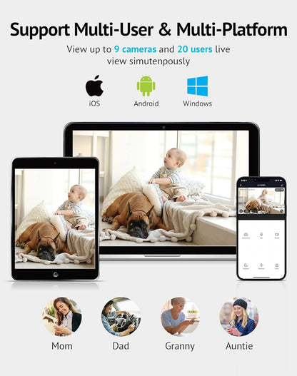 Baby Monitor with Phone App (2 Pack), 1080P Wifi Pet Camera Indoor, 360° Home Security Camera with Motion & Sound Detection, Two-Way Audio, Night Vision, Local & Cloud Storage, Works with Alexa